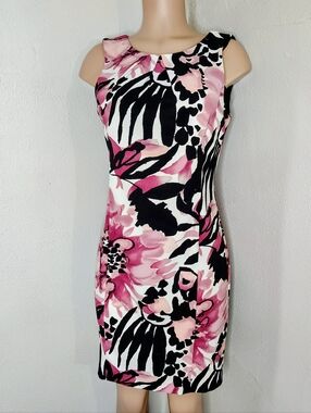 Dressbarn Pink & Black Floral Sleeveless Sheath Dress